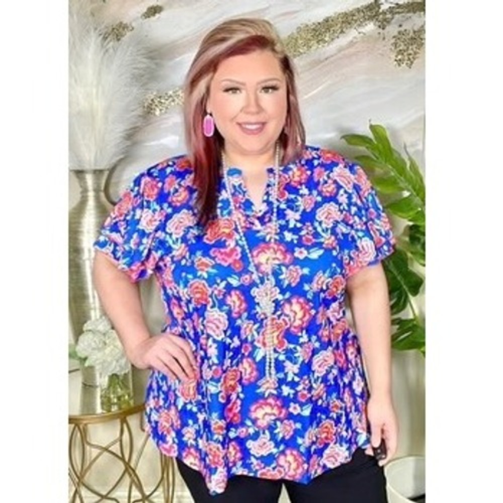 NWT Southern Stitch XXL‎ Floral Print V Neck Ruffle Sleeve Top Blouse Boutique